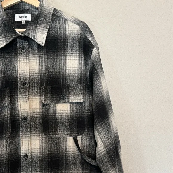NEED SUPPLY LONG WOOLY PLAID SHACKET L - Picture 3 of 5